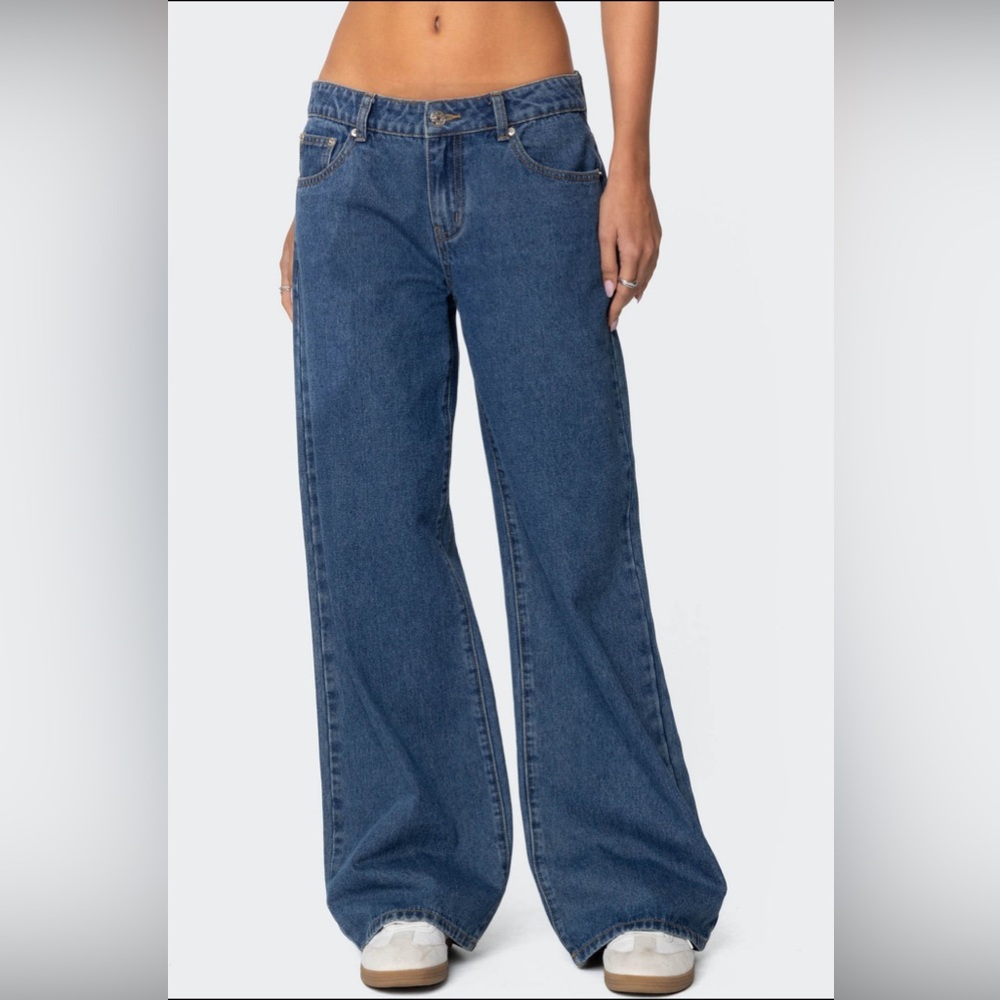 Edikted Blue Flare Wide Leg low rise Jeans